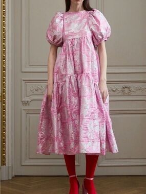 Sister Jane Pink Metallic Floral Jacquard Dress